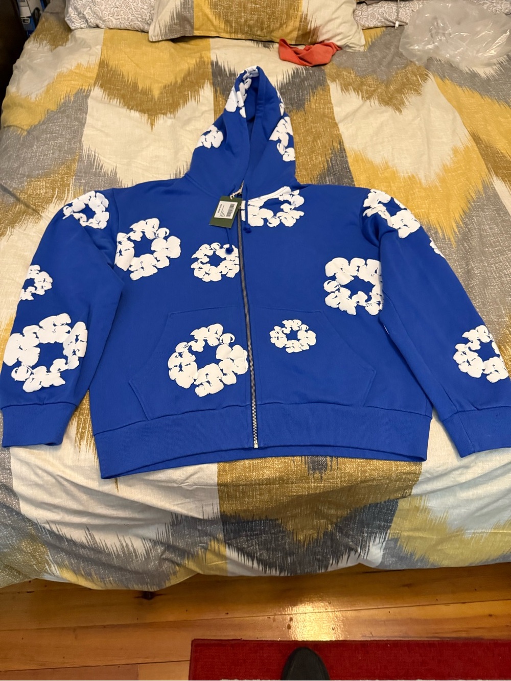 Denim Tears Menβs Blue Cotton Wreath Zip Up Hoodie Size M